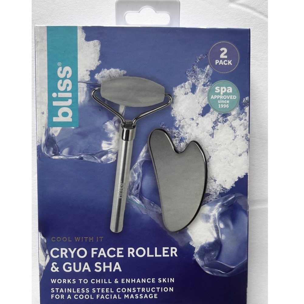 Bliss Cryo Face Roller & Gua Sha 2 Pack Stainless Steel Cooling Facial Tool Set